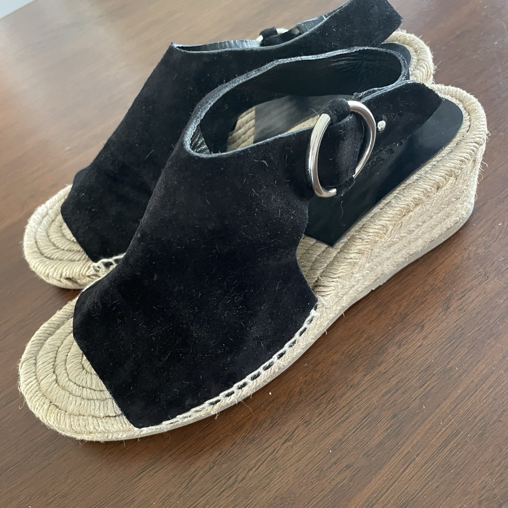 Rag & Bone Calla Espadrille Wedge Sandal Women 38.5 US 8.5‎ $395 Black Suede